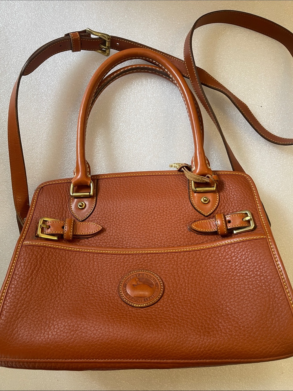 Dooney & Bourke Classic Women's Leather Satchel Handbag in Cognac